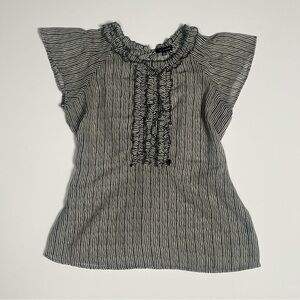 The Limited Black & White Striped Ruffled Blouse